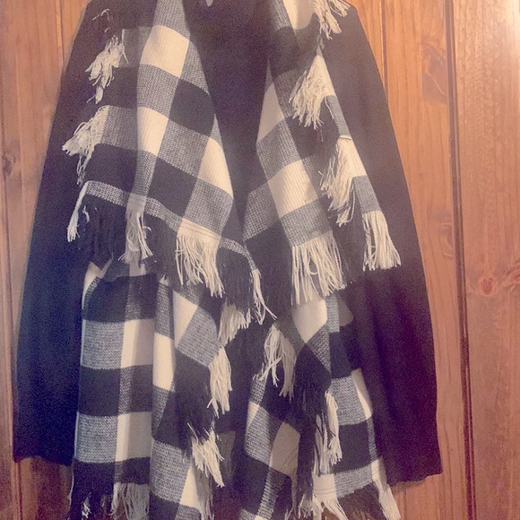 Full length fringed vest shawl wide collar with cowl neck turtleneck - Picture 1 of 5